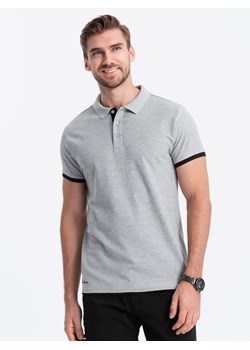 Bawełniana koszulka męska polo z kontrastowymi wykończeniami – szara V7 OM-POSS-0113 ze sklepu ombre w kategorii T-shirty męskie - zdjęcie 176276405