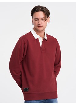 Bluza męska z białym kołnierzykiem polo - bordowa V3 OM-SSNZ-0132 ze sklepu ombre w kategorii Bluzy męskie - zdjęcie 176276477