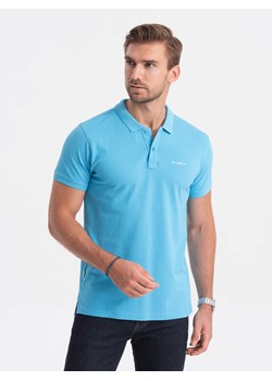 Koszulka polo z dzianiny pique - niebieska V3 S1746 ze sklepu ombre w kategorii T-shirty męskie - zdjęcie 176276657