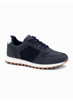 Patchworkowe buty męskie sneakersy z łączonych materiałów – granatowe V6 OM-FOSL-0144 ze sklepu ombre w kategorii Buty sportowe męskie - zdjęcie 176277689