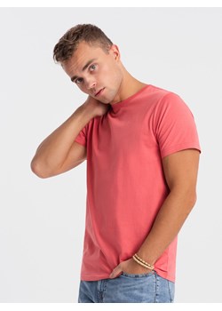 T-shirt męski klasyczny bawełniany BASIC - różowy V11 OM-TSBS-0146 ze sklepu ombre w kategorii T-shirty męskie - zdjęcie 176281776