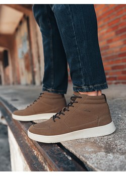 Buty męskie sneakersy za kostkę - brązowe V1 T418 ze sklepu ombre w kategorii Trampki męskie - zdjęcie 176281895