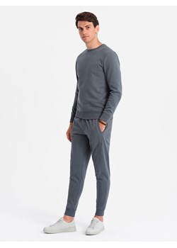 Dresowy męski bawełniany komplet BASIC bluza nierozpinana + joggery – grafitowy V11 Z84 ze sklepu ombre w kategorii Bluzy męskie - zdjęcie 176282215