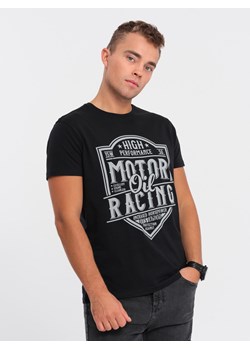 T-shirt męski bawełniany z nadrukiem - czarny V1 S1735 ze sklepu ombre w kategorii T-shirty męskie - zdjęcie 176289057