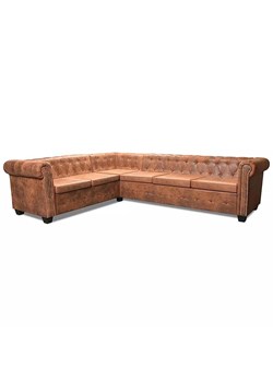 6-osobowy brązowy narożnik w stylu Chesterfield - Xavier 6Q ze sklepu Edinos.pl w kategorii Narożniki - zdjęcie 176290167