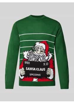 Sweter świąteczny z prążkowanymi wykończeniami model ‘XMAS’ ze sklepu Peek&Cloppenburg  w kategorii Swetry męskie - zdjęcie 176295388