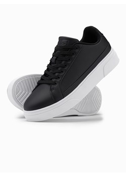 Buty sneakersy męskie z ekoskóry na grubej podeszwie – czarne V5 OM-FOSL-0166 ze sklepu ombre w kategorii Buty sportowe męskie - zdjęcie 176297897