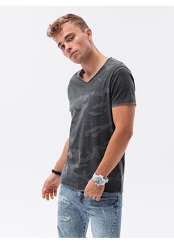 T-shirt męski bawełniany V-NECK - szary-camo V4 S1616 ze sklepu ombre w kategorii T-shirty męskie - zdjęcie 176298326