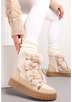 Beżowe Mocno Ocieplone Śniegowce z Futerkiem Wzdłuż Wiązania  Avivina ze sklepu renee.pl w kategorii Śniegowce damskie - zdjęcie 176299278