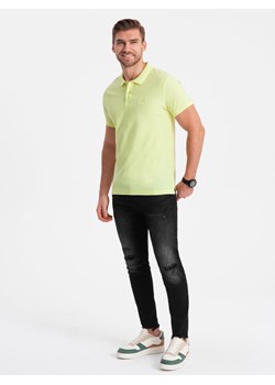 Koszulka męska polo z dzianiny pique - limonkowy V15 S1374 ze sklepu ombre w kategorii T-shirty męskie - zdjęcie 176299768