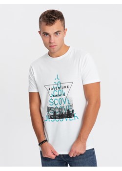 T-shirt męski bawełniany z nadrukiem - biały V1 OM-TSPT-0165 ze sklepu ombre w kategorii T-shirty męskie - zdjęcie 176299906