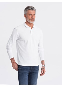 Longsleeve męski z kołnierzykiem polo - biały V1 OM-POBL-0114 ze sklepu ombre w kategorii T-shirty męskie - zdjęcie 176301098