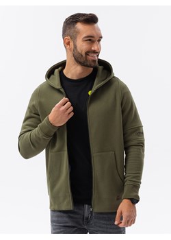 Bluza męska rozpinana hoodie z nadrukami - khaki V4 B1423 ze sklepu ombre w kategorii Bluzy męskie - zdjęcie 176301217