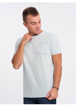 T-shirt męski bawełniany z kieszonką - jasnoszary V10 OM-TSPT-0154 ze sklepu ombre w kategorii T-shirty męskie - zdjęcie 176302469