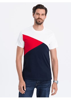 Trójkolorowy t-shirt męski - granatowy V3 S1640 ze sklepu ombre w kategorii T-shirty męskie - zdjęcie 176307225