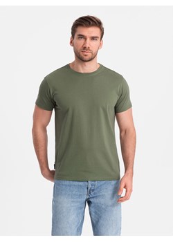 T-shirt męski klasyczny bawełniany BASIC - khaki V6 OM-TSBS-0146 ze sklepu ombre w kategorii T-shirty męskie - zdjęcie 176307229