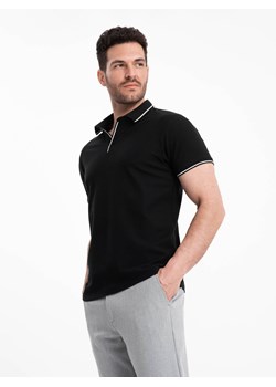 Koszulka męska polo z dzianiny pique bez guzików - czarna V2 OM-POSS-0110 ze sklepu ombre w kategorii T-shirty męskie - zdjęcie 176307795