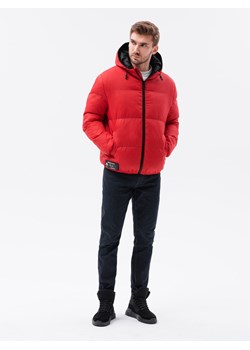 Kurtka męska puffer - czerwona V3 C533 ze sklepu ombre w kategorii Kurtki męskie - zdjęcie 176307806