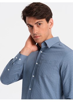 Męska koszula SLIM FIT z ozdobnej tkaniny z kieszonką – niebieska OM-SHCS-0174 ze sklepu ombre w kategorii Koszule męskie - zdjęcie 176308507