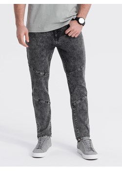 Spodnie męskie jeansowe slim fit z przeszyciem na kolanach - szary V3 OM-PADP-0109 ze sklepu ombre w kategorii Jeansy męskie - zdjęcie 176308565