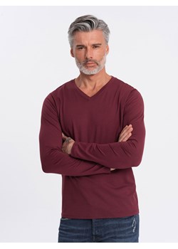 Męski longsleeve bez nadruku z dekoltem w serek - bordowy V8 OM-LSBL-0108 ze sklepu ombre w kategorii T-shirty męskie - zdjęcie 176308638