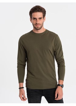 Męski longsleeve  BASIC z okrągłym dekoltem - ciemnooliwkowy V7 OM-LSBL-0106 ze sklepu ombre w kategorii T-shirty męskie - zdjęcie 176309689