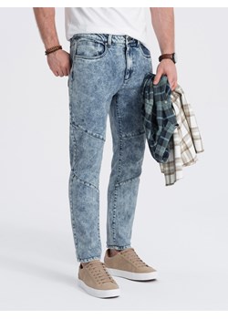 Spodnie męskie jeansowe slim fit z przeszyciem na kolanach - niebieskie V1 OM-PADP-0109 ze sklepu ombre w kategorii Jeansy męskie - zdjęcie 176309728