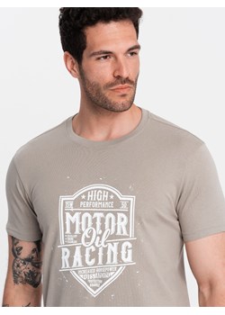 T-shirt męski z nadrukiem w stylu motocyklowym – popielaty V3 OM-TSPT-0125 ze sklepu ombre w kategorii T-shirty męskie - zdjęcie 176311968