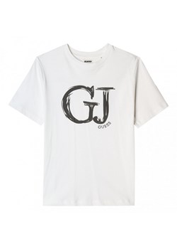 Damski t-shirt z nadrukiem Guess Sara - biały ze sklepu Sportstylestory.com w kategorii Bluzki damskie - zdjęcie 176315218