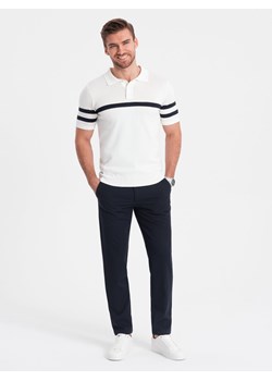 Spodnie męskie eleganckie chino SLIM FIT - granatowe V3 OM-PACP-0191 ze sklepu ombre w kategorii Spodnie męskie - zdjęcie 176316179