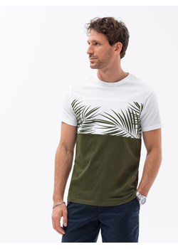 T-shirt męski z nadrukiem - khaki V2 S1641 ze sklepu ombre w kategorii T-shirty męskie - zdjęcie 176316205