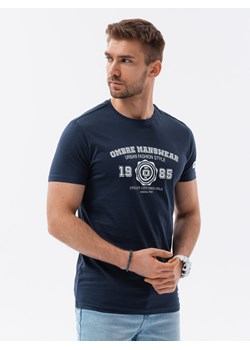 T-shirt męski bawełniany z nadrukiem - granatowy V3 S1748 ze sklepu ombre w kategorii T-shirty męskie - zdjęcie 176316275