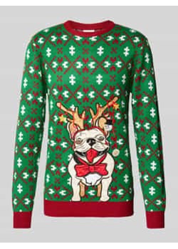 Sweter świąteczny z prążkowanymi wykończeniami ze sklepu Peek&Cloppenburg  w kategorii Swetry męskie - zdjęcie 176355316