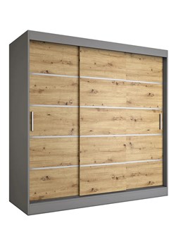 Szafa przesuwna antracyt + dąb artisan 200 cm E6-N65 ze sklepu Edinos.pl w kategorii Szafy - zdjęcie 176365246