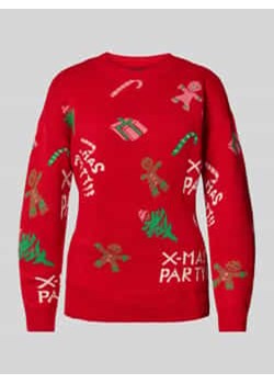 Sweter świąteczny o kroju comfort fit ze wzorem całej powierzchni model ‘XMASPARTY’ ze sklepu Peek&Cloppenburg  w kategorii Swetry damskie - zdjęcie 176365786