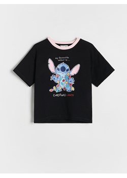 Reserved - Swiąteczny t-shirt Lilo i Stitch - czarny ze sklepu Reserved w kategorii Bluzki dziewczęce - zdjęcie 176367997