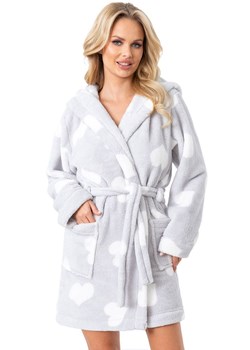 Gruby szlafrok damski z kapturem szary w serca 102, Kolor szaro-biały, Rozmiar XS/S, Donna ze sklepu Intymna w kategorii Szlafroki damskie - zdjęcie 176389368