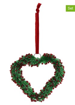 Kersten Zawieszki dekoracyjne (4 szt.) &quot;Heart&quot; w kolorze czerwono-zielonym - 12 x 12 cm ze sklepu Limango Polska w kategorii Dekoracje bożonarodzeniowe - zdjęcie 176410015