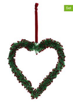 Kersten Zawieszki dekoracyjne (4 szt.) &quot;Heart&quot; w kolorze czerwono-zielonym - 16 x 16 cm ze sklepu Limango Polska w kategorii Dekoracje bożonarodzeniowe - zdjęcie 176410019