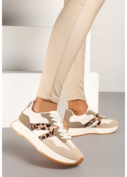 Beżowo-Białe Sneakersy na Płaskiej Podeszwie z Geometryczną Wstawką w Panterkę Sewla ze sklepu renee.pl w kategorii Buty sportowe damskie - zdjęcie 176428368