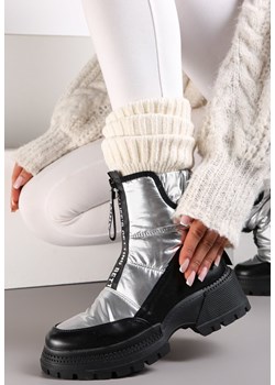 Srebrne Śniegowce Pikowane z Lampasami Viseli ze sklepu born2be.pl w kategorii Śniegowce damskie - zdjęcie 176430218