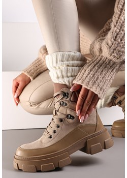 Ciemnobeżowe Sznurowane Traperki Workery Thist ze sklepu born2be.pl w kategorii Workery damskie - zdjęcie 176430249