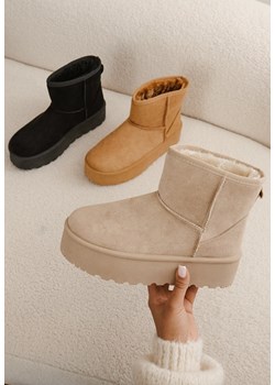 Beżowe Śniegowce na Platformie z Przeszyciami i Futerkiem Vento ze sklepu born2be.pl w kategorii Śniegowce damskie - zdjęcie 176430259