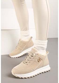 Beżowe Sneakersy na Platformie z Futerkiem Egiapia - id: 280347 - marki born2be - 176430329 Beżowe Sneakersy na Platformie z Futerkiem Egiapia ze sklepu born2be.pl w kategorii Buty sportowe damskie - zdjęcie 176430329