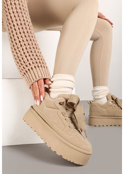 Ciemnobeżowe Sneakersy Vices na Platformie z Ozdobnym Futerkiem Nalirea ze sklepu born2be.pl w kategorii Buty sportowe damskie - zdjęcie 176431716