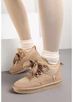 Ciemnobeżowe Sneakersy Vices w Stylu Śniegowców Ocieplane z Szerokim Sznurowaniem Rennith ze sklepu born2be.pl w kategorii Buty sportowe damskie - zdjęcie 176431758