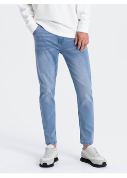 Spodnie męskie jeansowe SKINNY FIT z kieszeniami chino - jasnoniebieskie V2 OM-PADP-0100 ze sklepu ombre w kategorii Jeansy męskie - zdjęcie 176444679