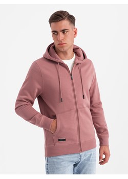 Rozpinana bawełniana bluza męska dresowa BASIC – ciemnoróżowa V4 OM-SSBZ-0160 ze sklepu ombre w kategorii Bluzy męskie - zdjęcie 176445289