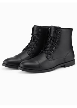 Męskie buty z ekoskóry z ocieplaną wysoką cholewką – czarne V1 OM-FOBO-0172 (BLACK) ze sklepu ombre w kategorii Buty zimowe męskie - zdjęcie 176539079