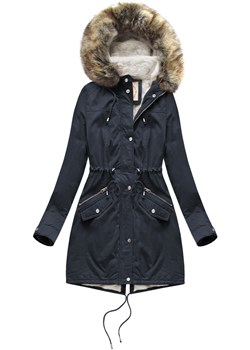 Kurtka damska typu parka na misiu z kapturem granatowa (7602BIG) ze sklepu goodlookin.pl w kategorii Parki damskie - zdjęcie 176539579